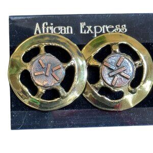 African Express Handmade Copper & Brass Earrings With Abstract Wheel Design